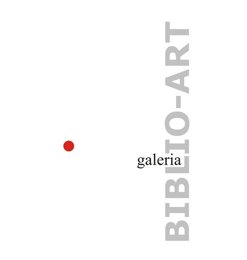 logo Galerii: poziomy czarny napis galeria, pionowy szary napis BIBLIO-ART. Z lewej czerwona kropka