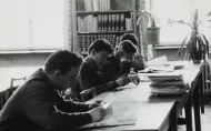 Students read and study in the former reading room.