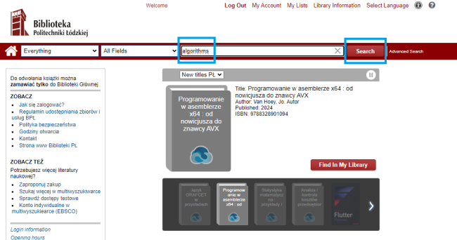 Screenshot of the Library's online catalogue view - quick search box.