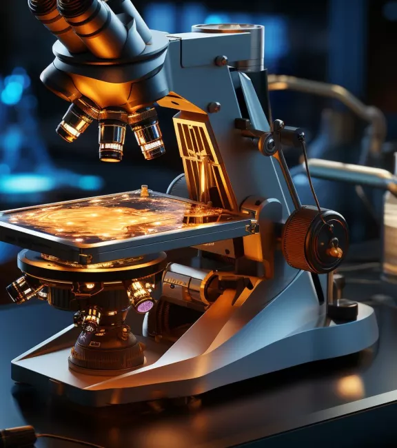 Rozświetlony mikroskop  w laboratorium.